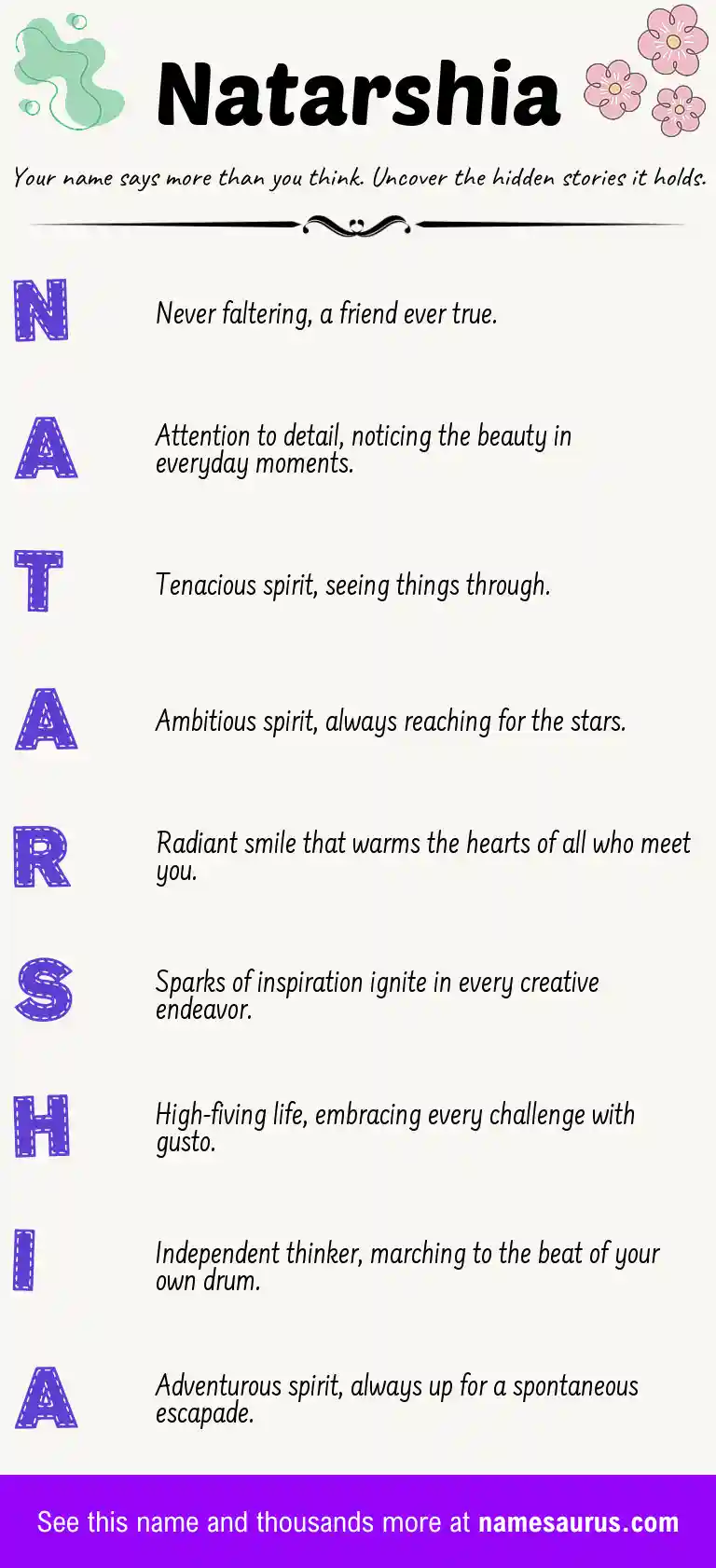 Acrostic poem about Natarshia.
