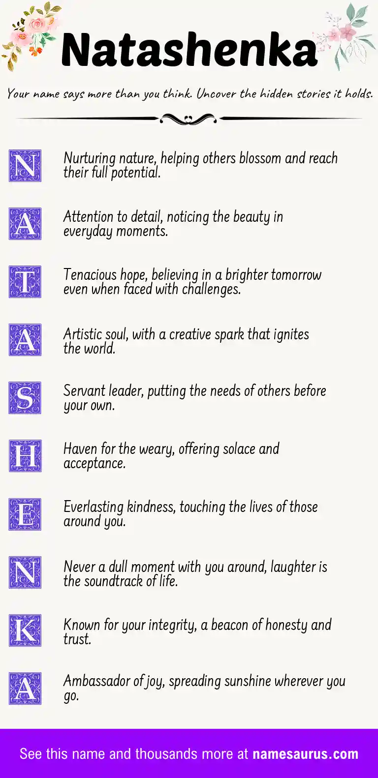 Acrostic poem about Natashenka.