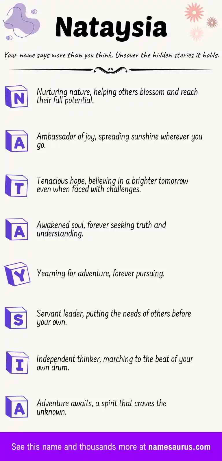 Acrostic poem about Nataysia.