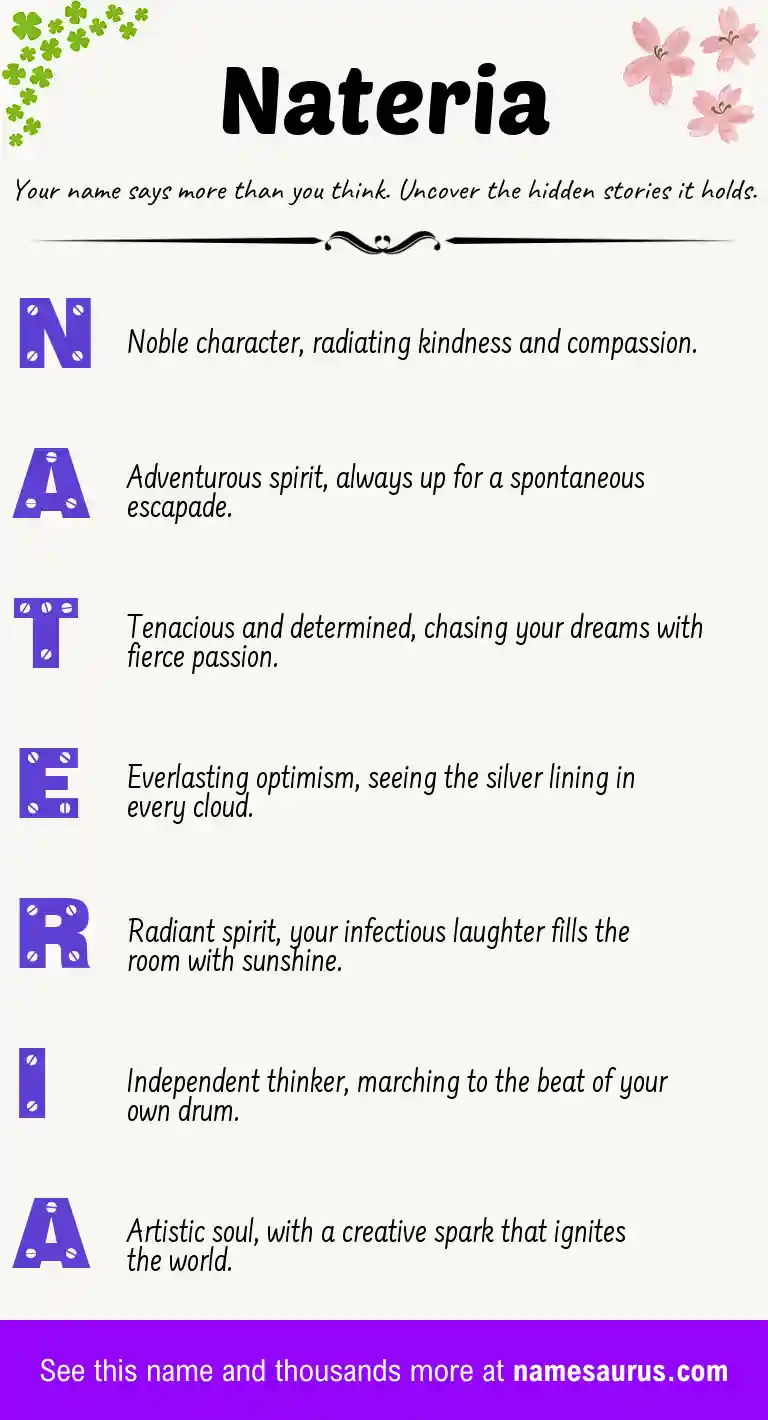 Acrostic poem about Nateria.