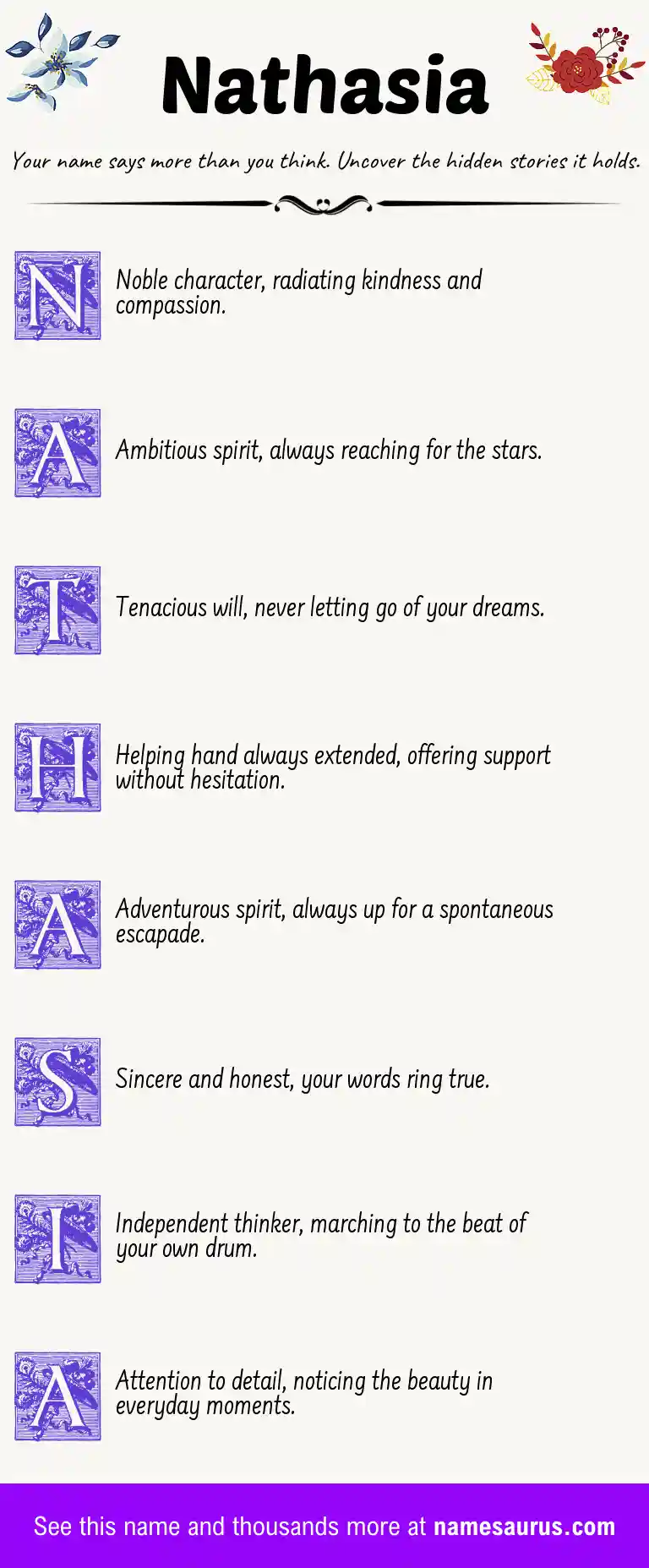 Acrostic poem about Nathasia.
