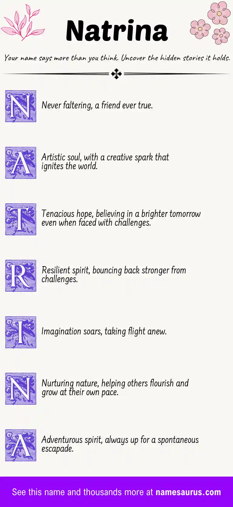 Acrostic poem about Natrina.