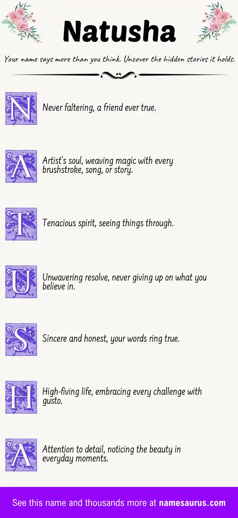 Acrostic poem about Natusha.