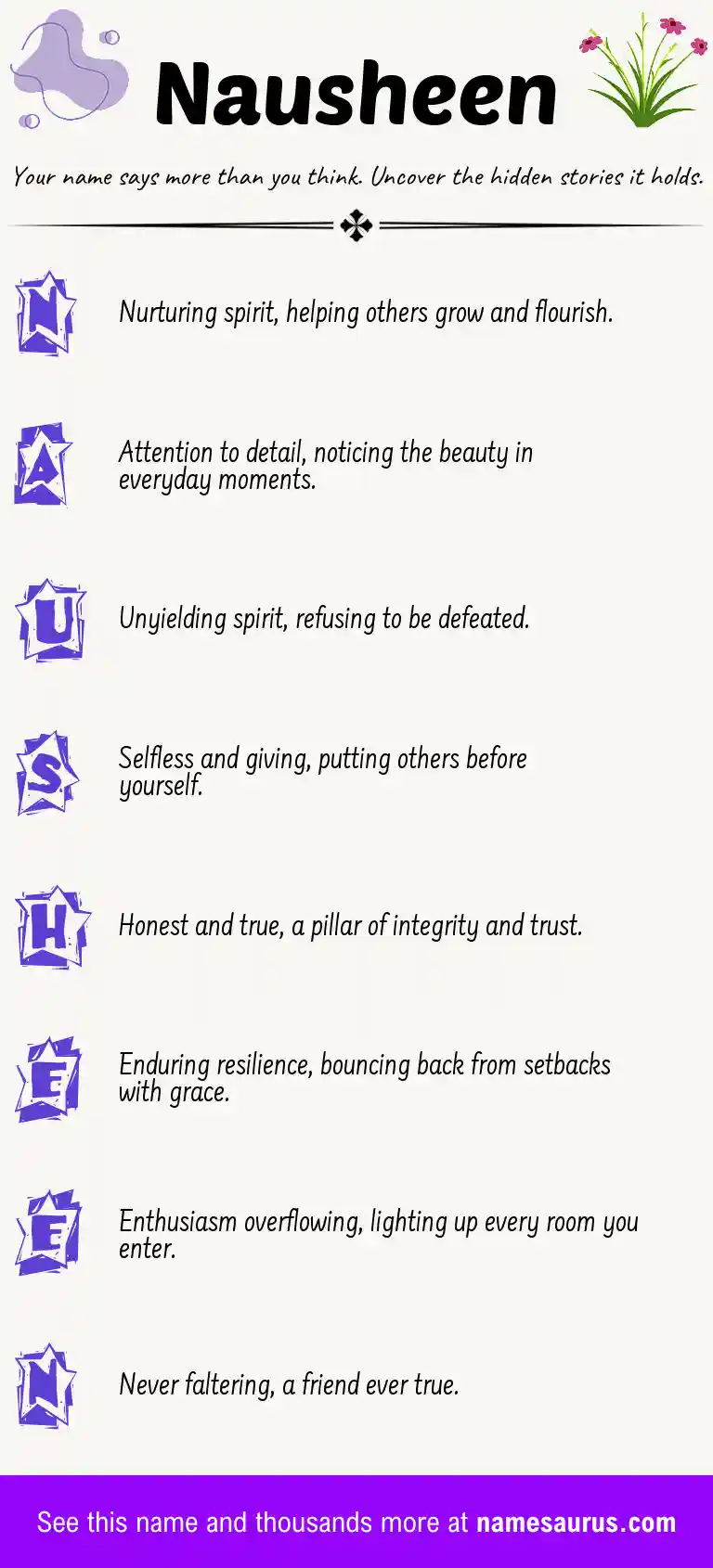 Acrostic poem about Nausheen.
