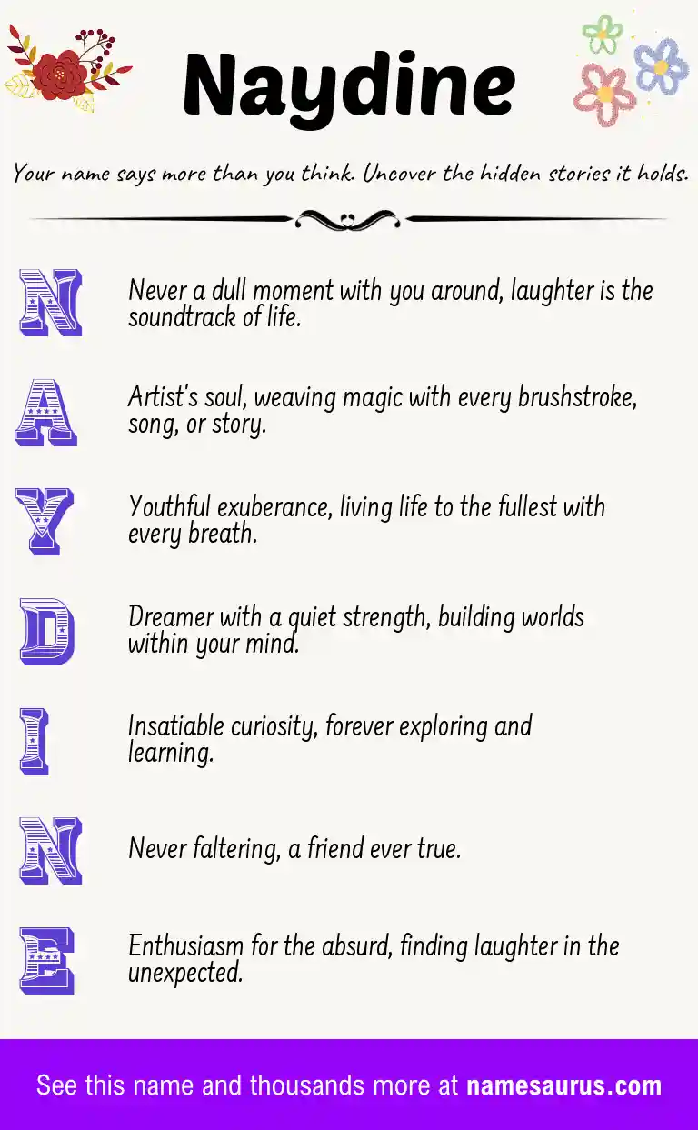 Acrostic poem about Naydine.