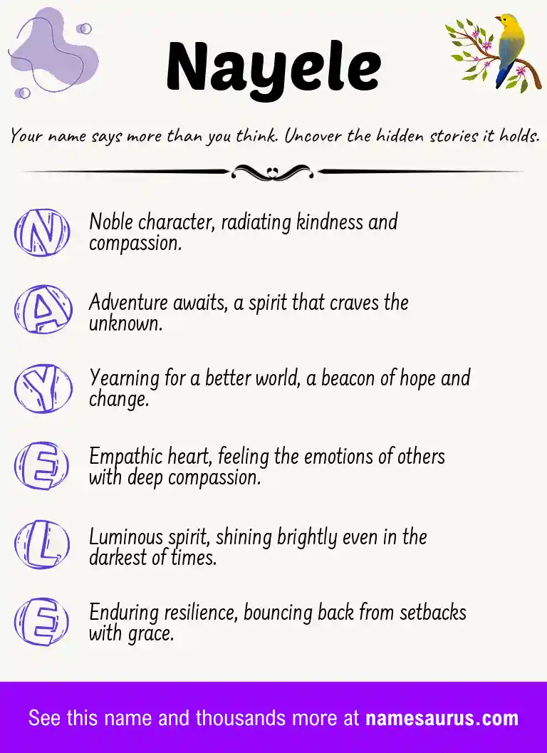 Acrostic poem about Nayele.