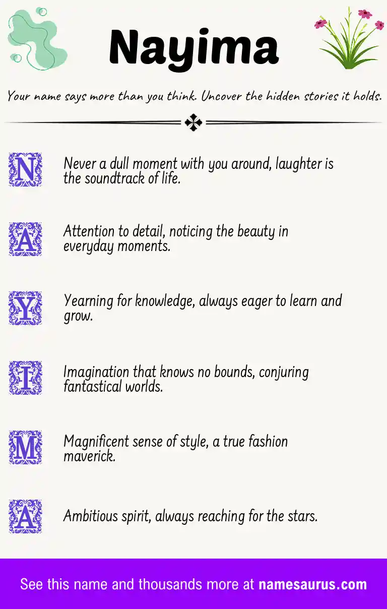 Acrostic poem about Nayima.