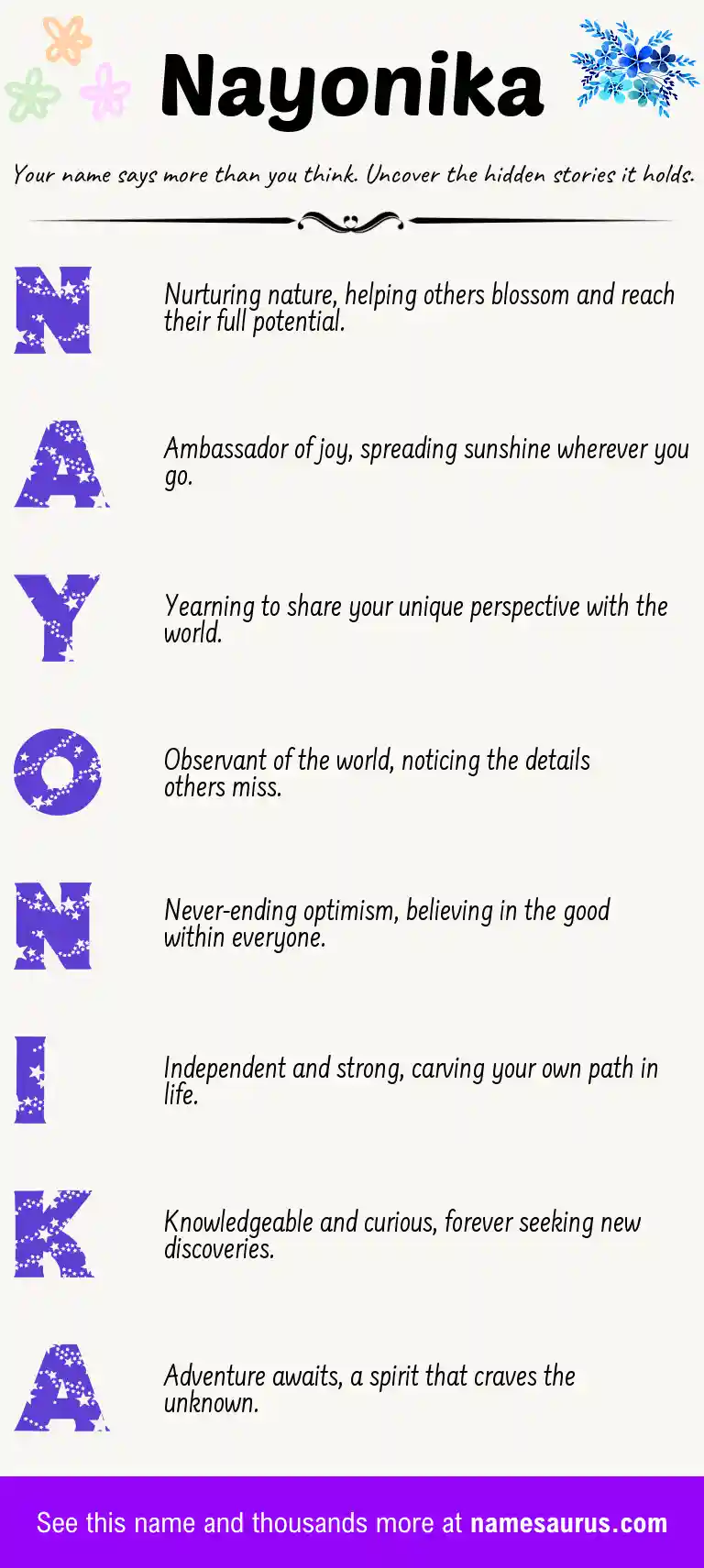 Acrostic poem about Nayonika.