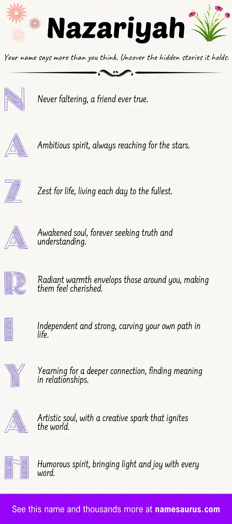 Acrostic poem about Nazariyah.