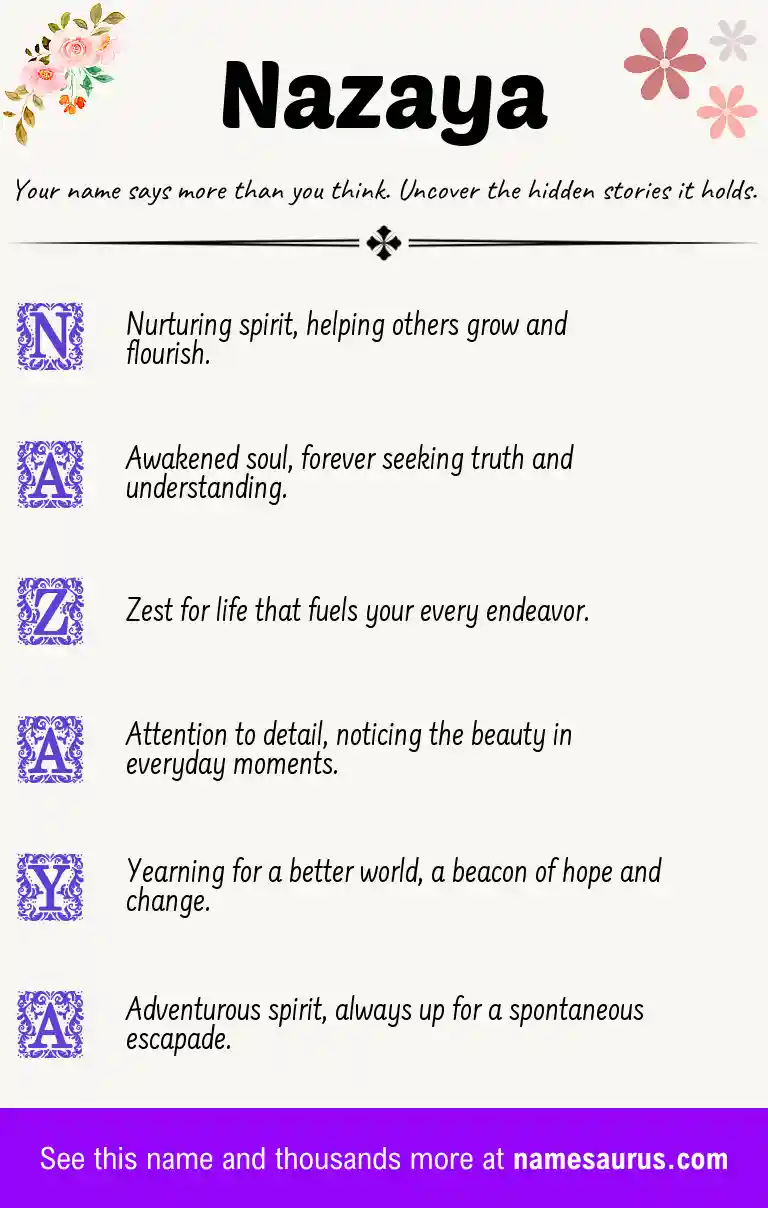 Acrostic poem about Nazaya.