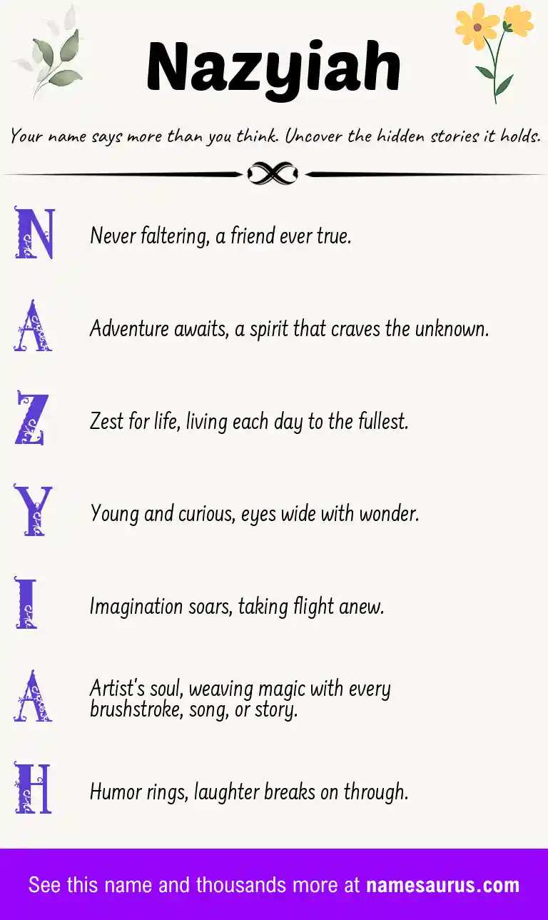 Acrostic poem about Nazyiah.