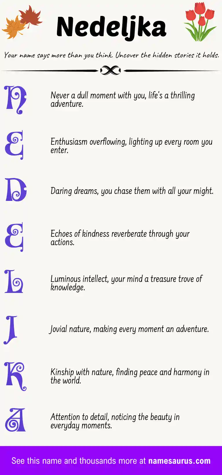Acrostic poem about Nedeljka.