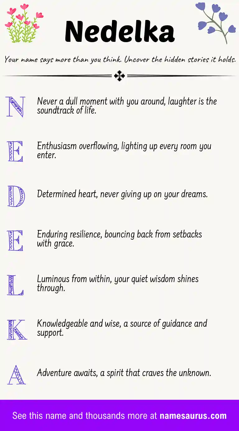 Acrostic poem about Nedelka.