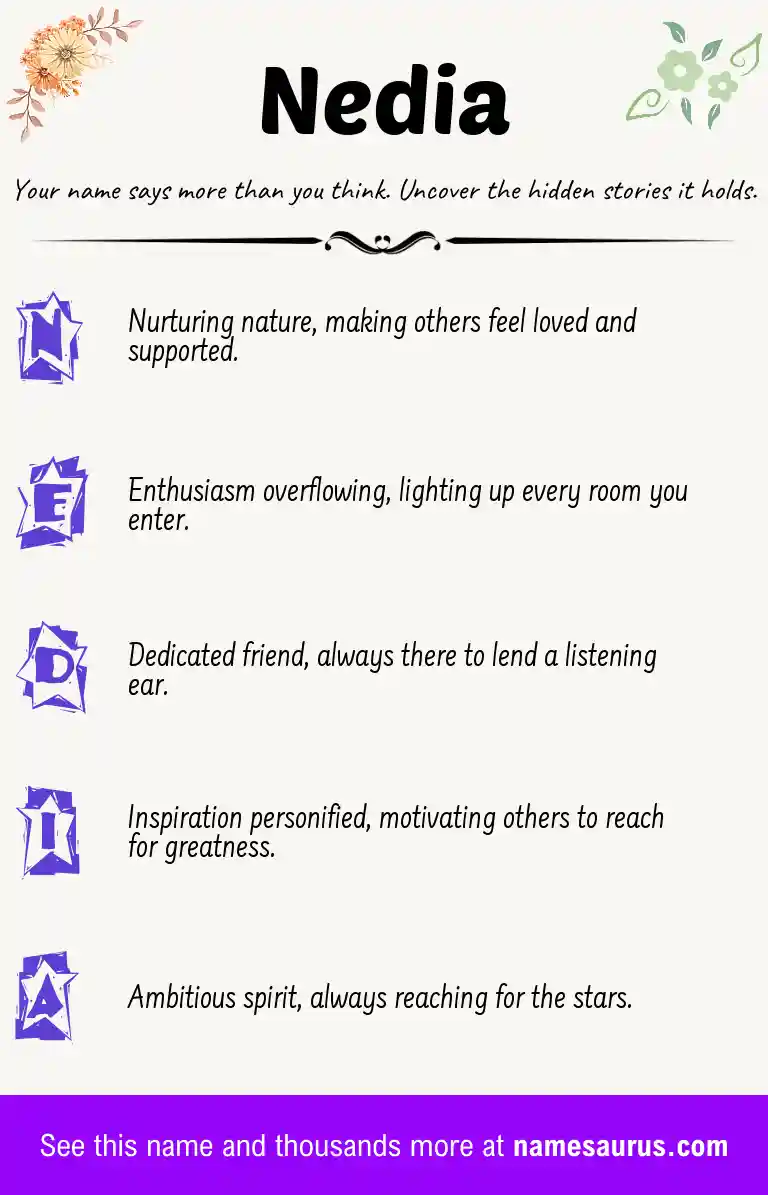 Acrostic poem about Nedia.