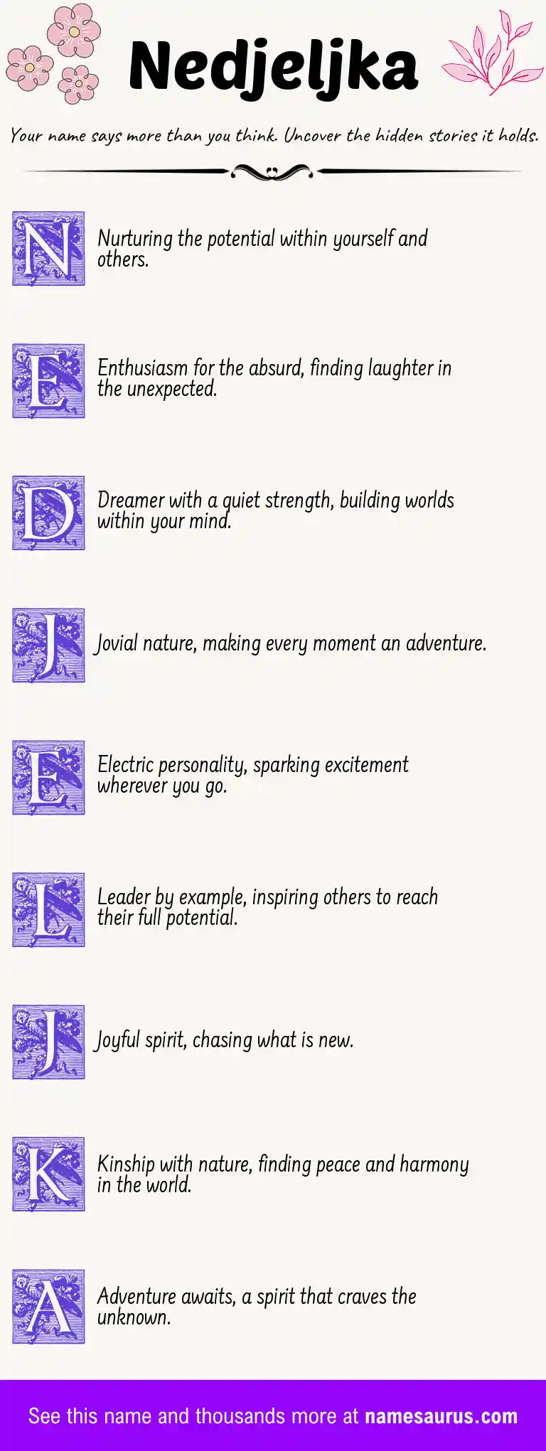 Acrostic poem about Nedjeljka.