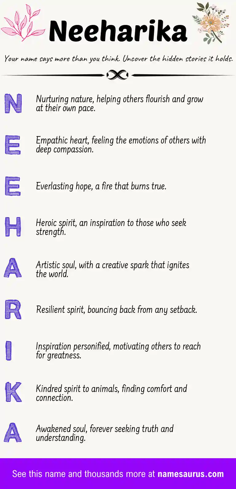 Acrostic poem about Neeharika.