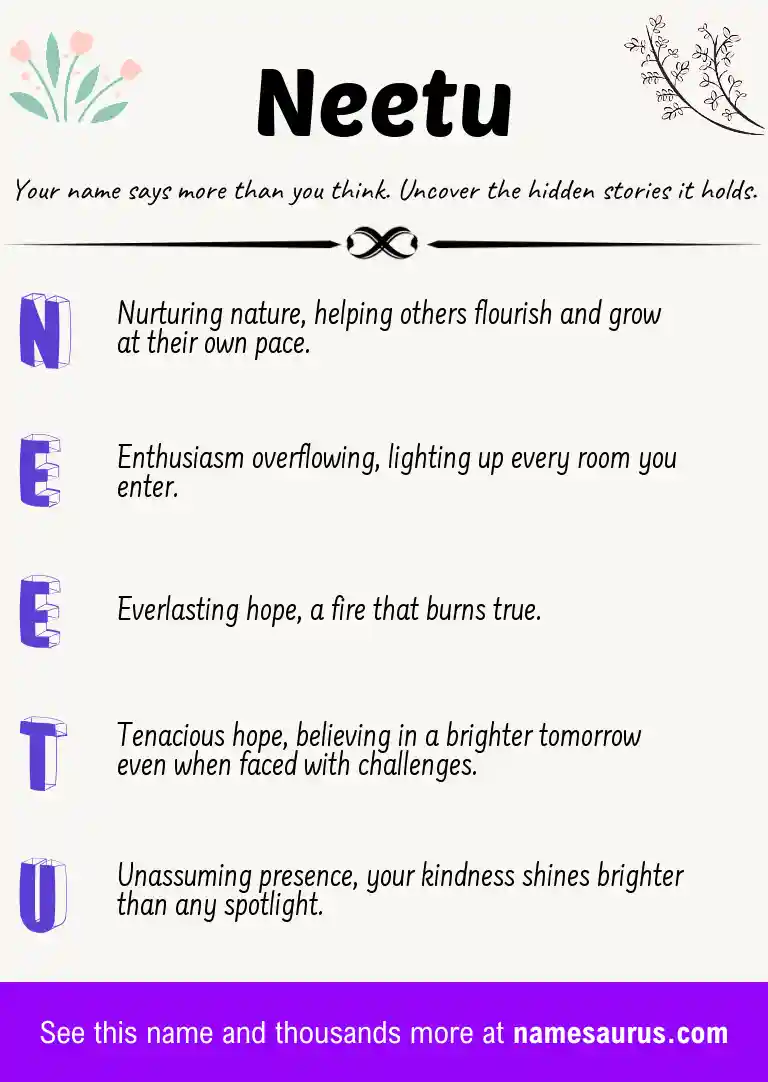 Acrostic poem about Neetu.