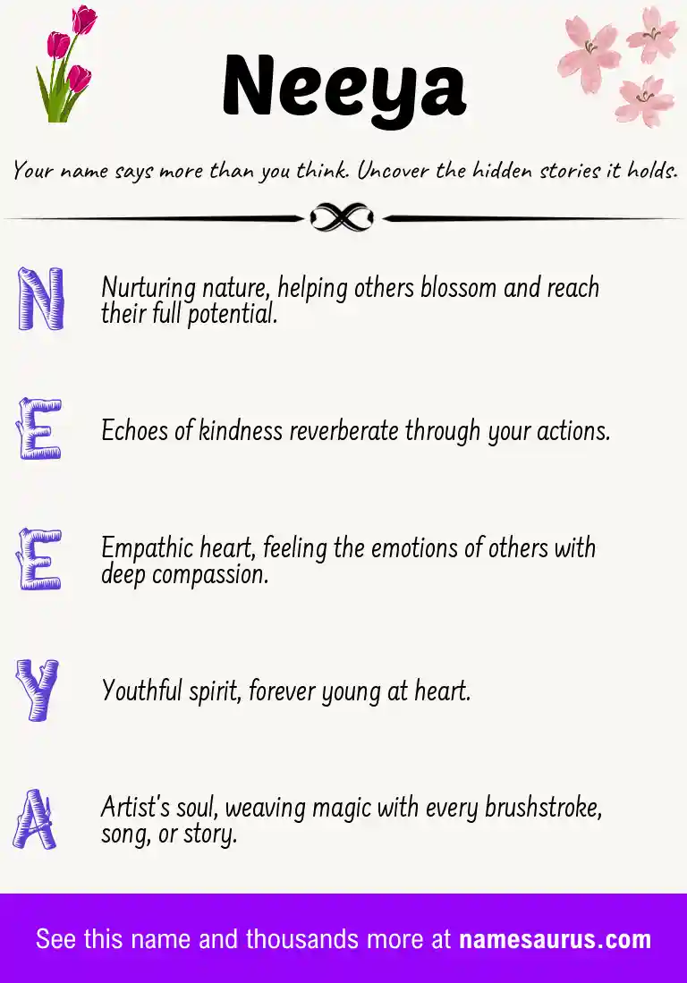 Acrostic poem about Neeya.