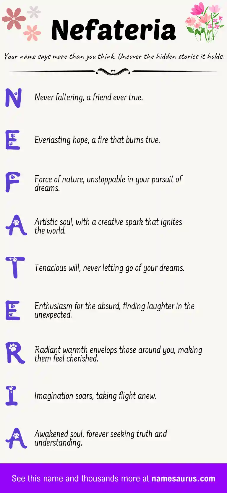 Acrostic poem about Nefateria.