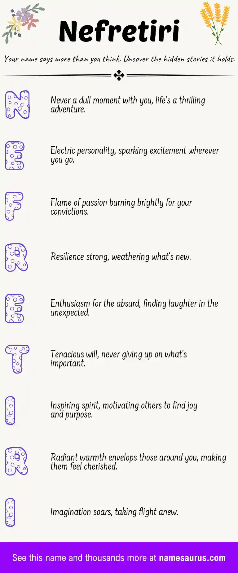 Acrostic poem about Nefretiri.