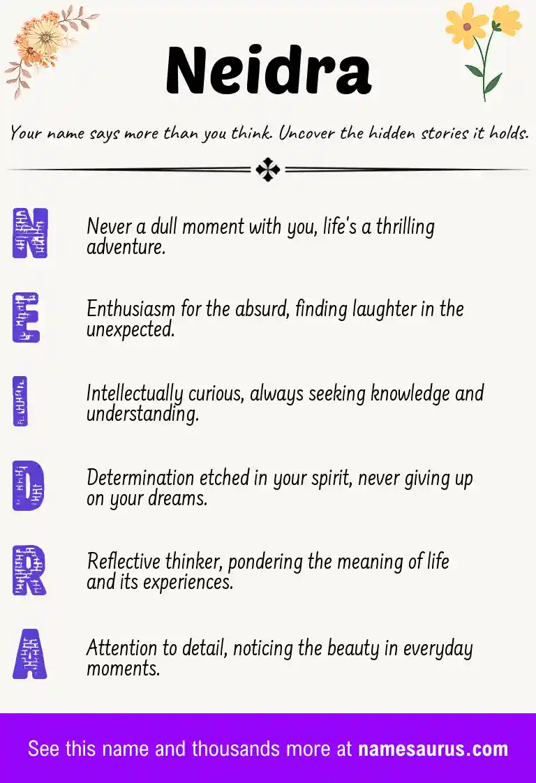 Acrostic poem about Neidra.