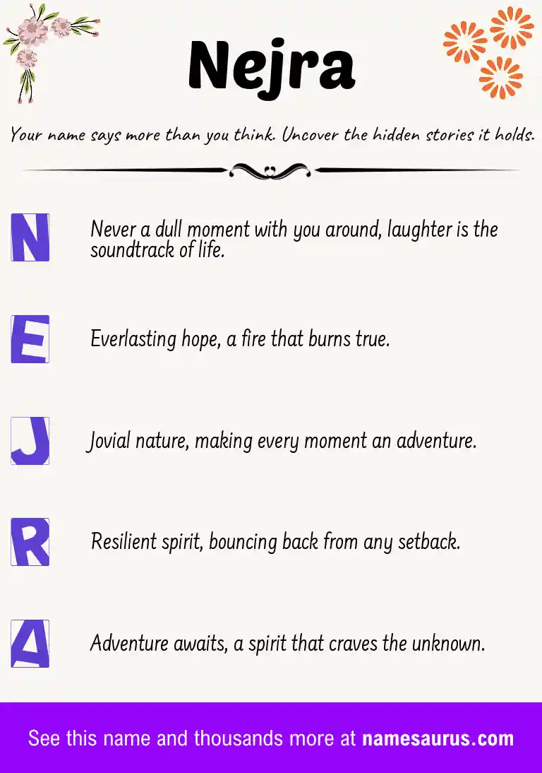 Acrostic poem about Nejra.