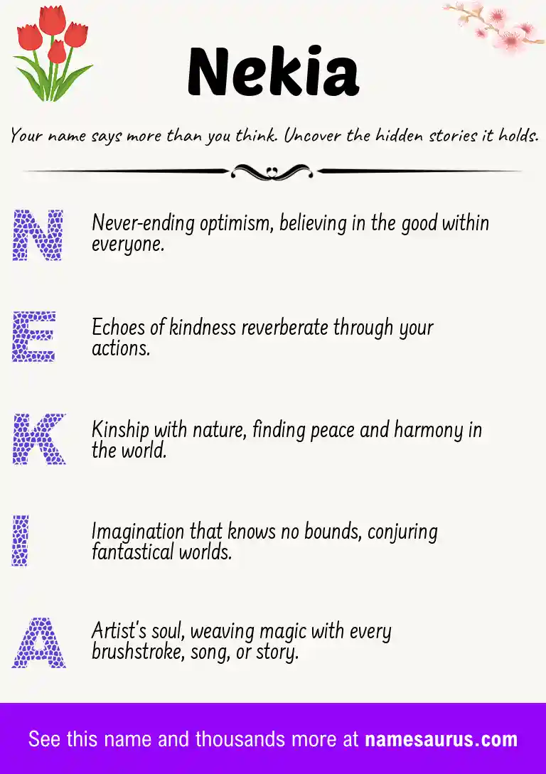 Acrostic poem about Nekia.