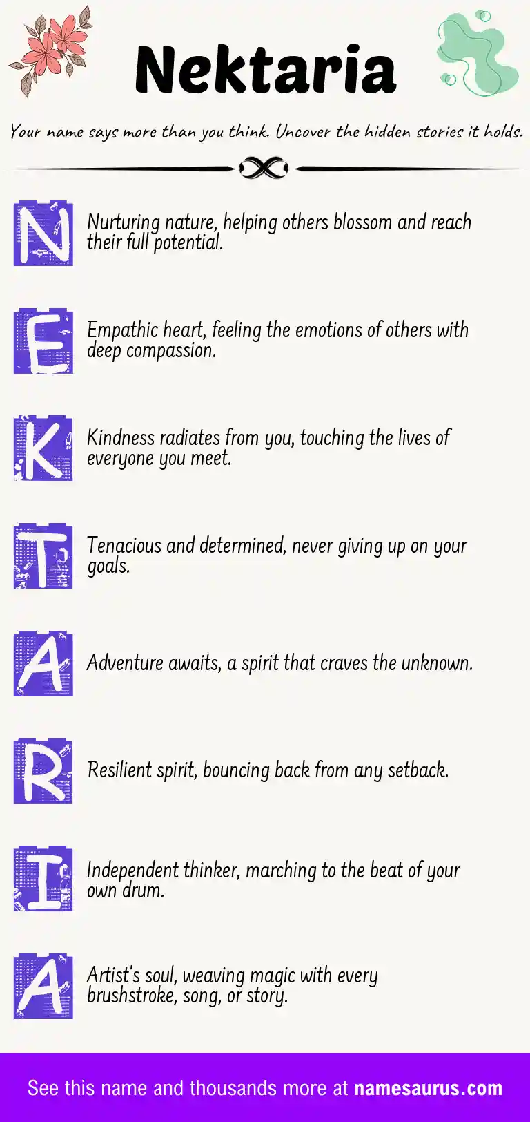 Acrostic poem about Nektaria.