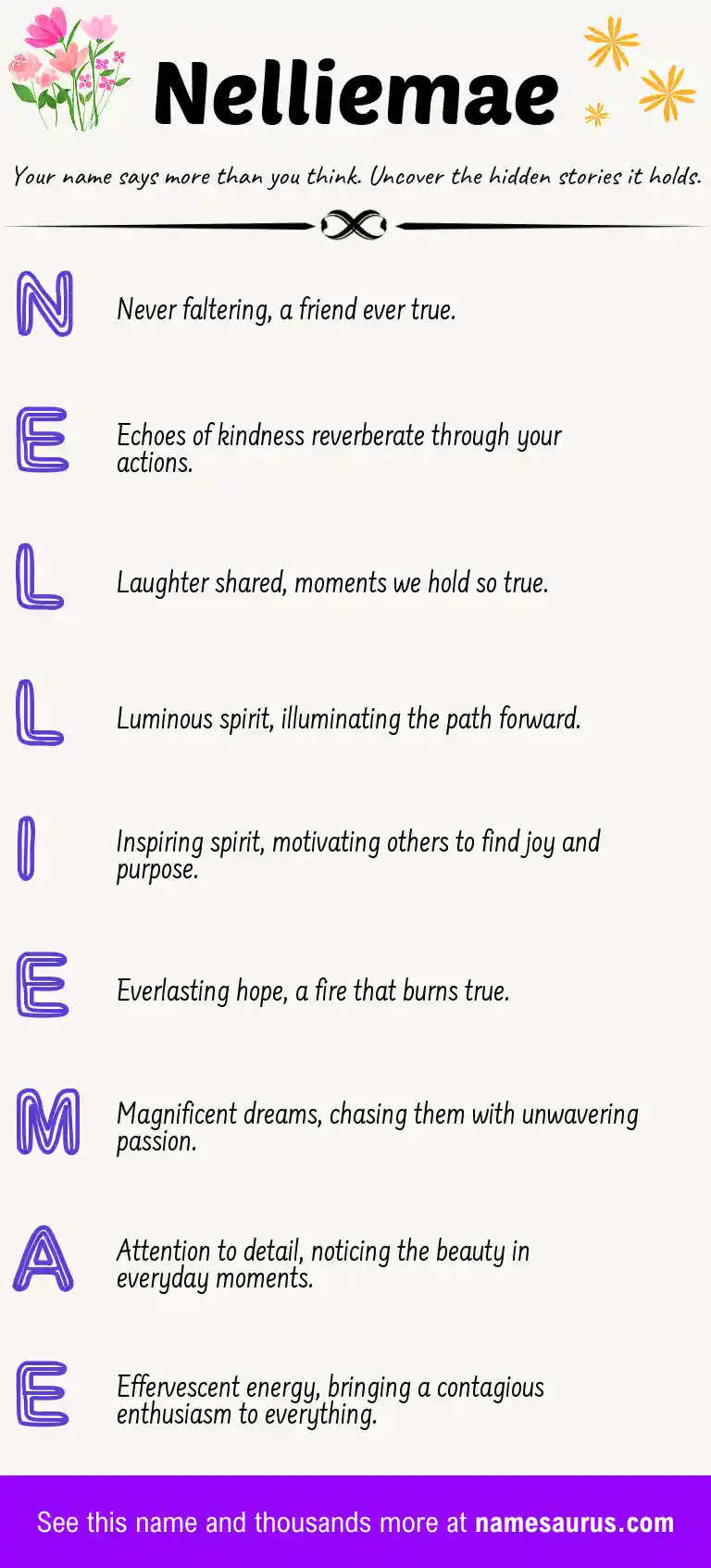 Acrostic poem about Nelliemae.