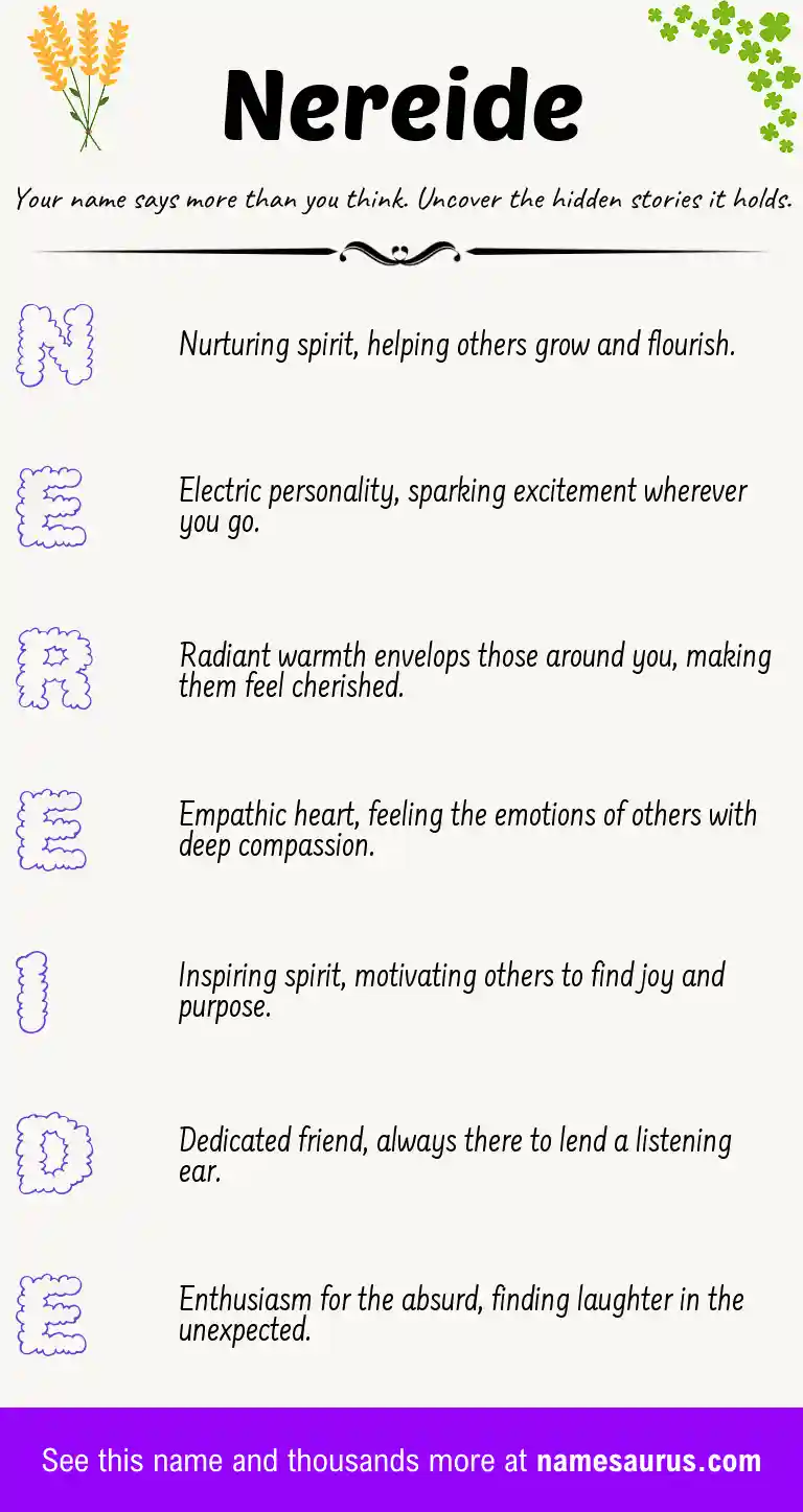 Acrostic poem about Nereide.