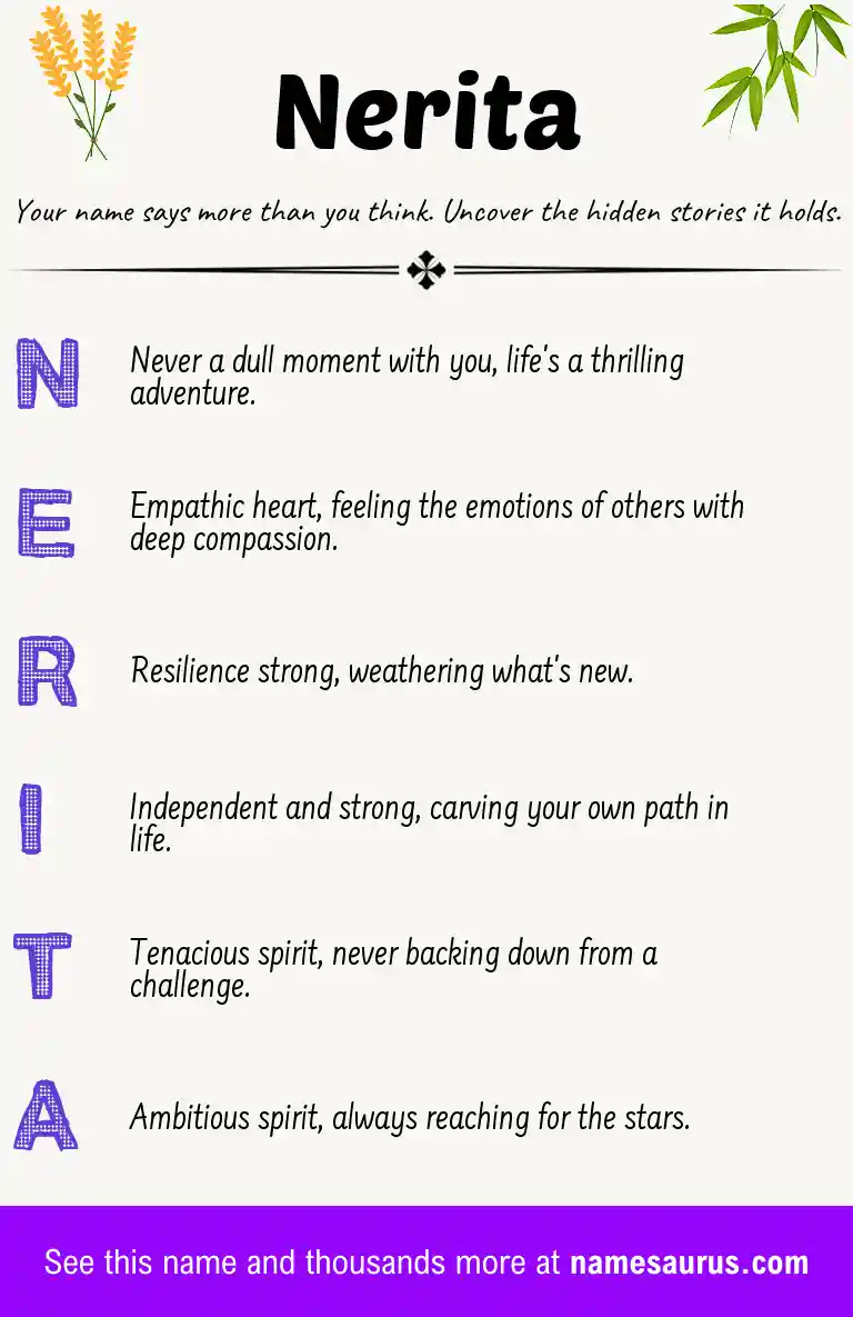 Acrostic poem about Nerita.