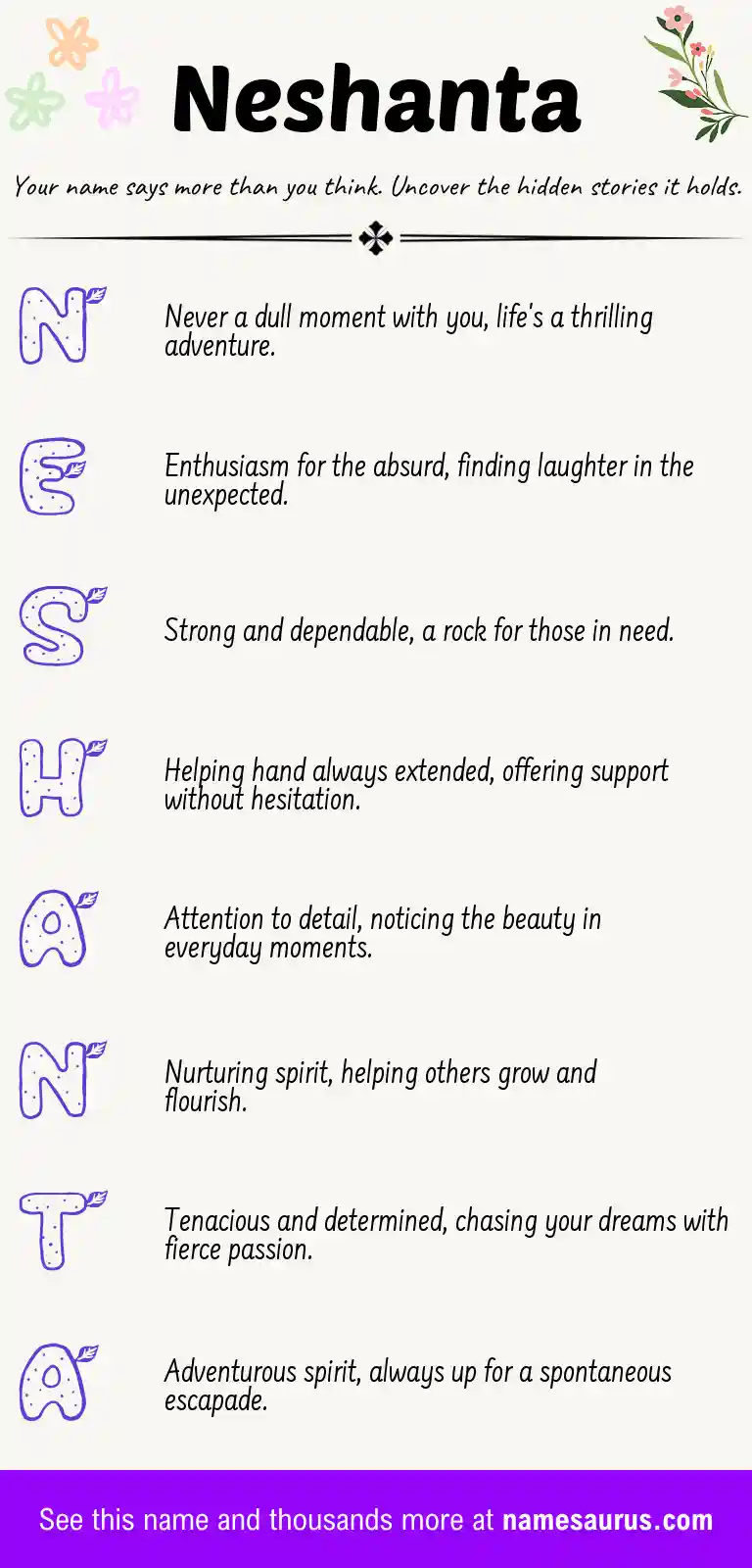Acrostic poem about Neshanta.