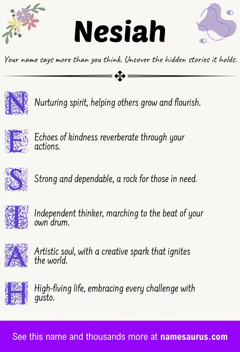 Acrostic poem about Nesiah.