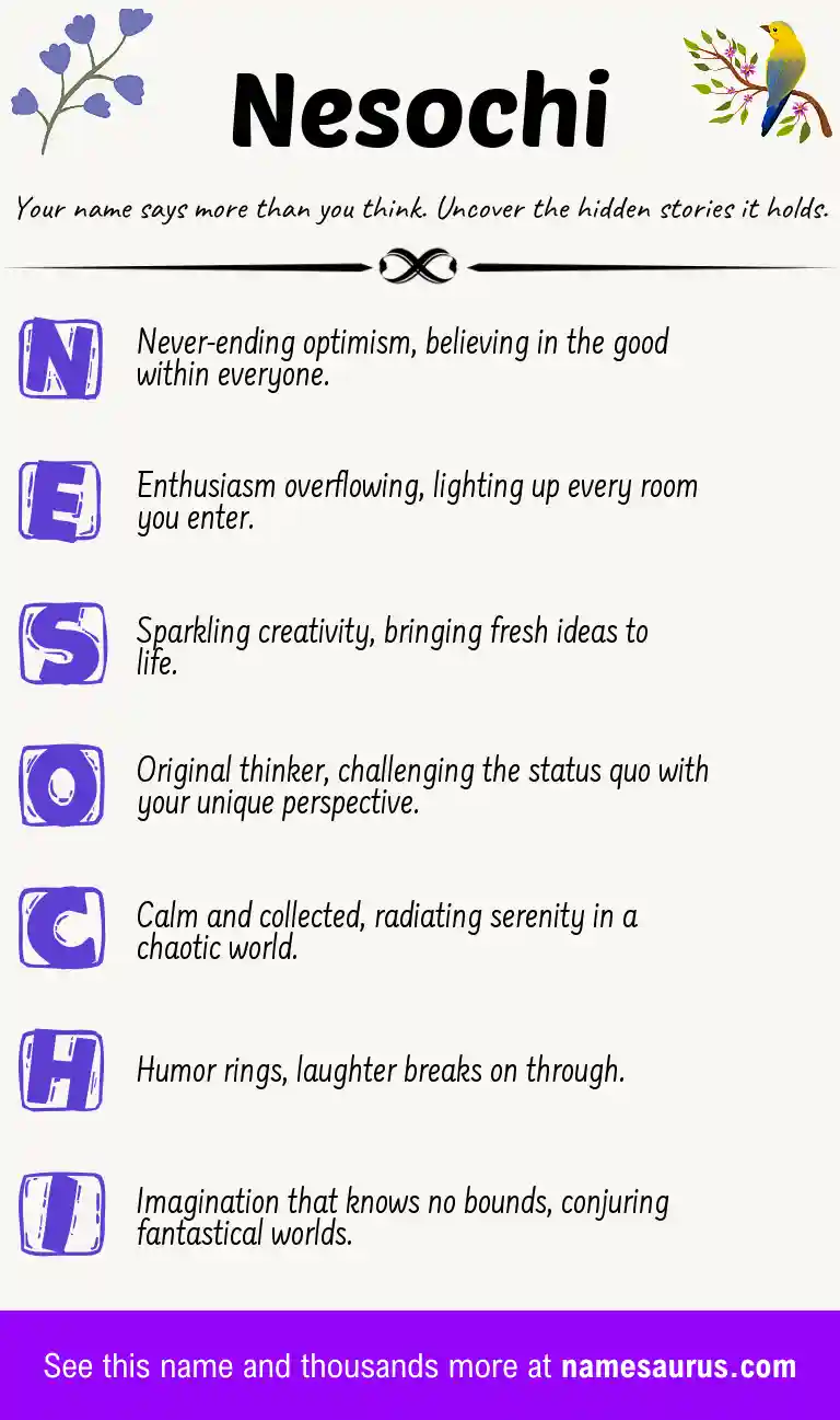 Acrostic poem about Nesochi.