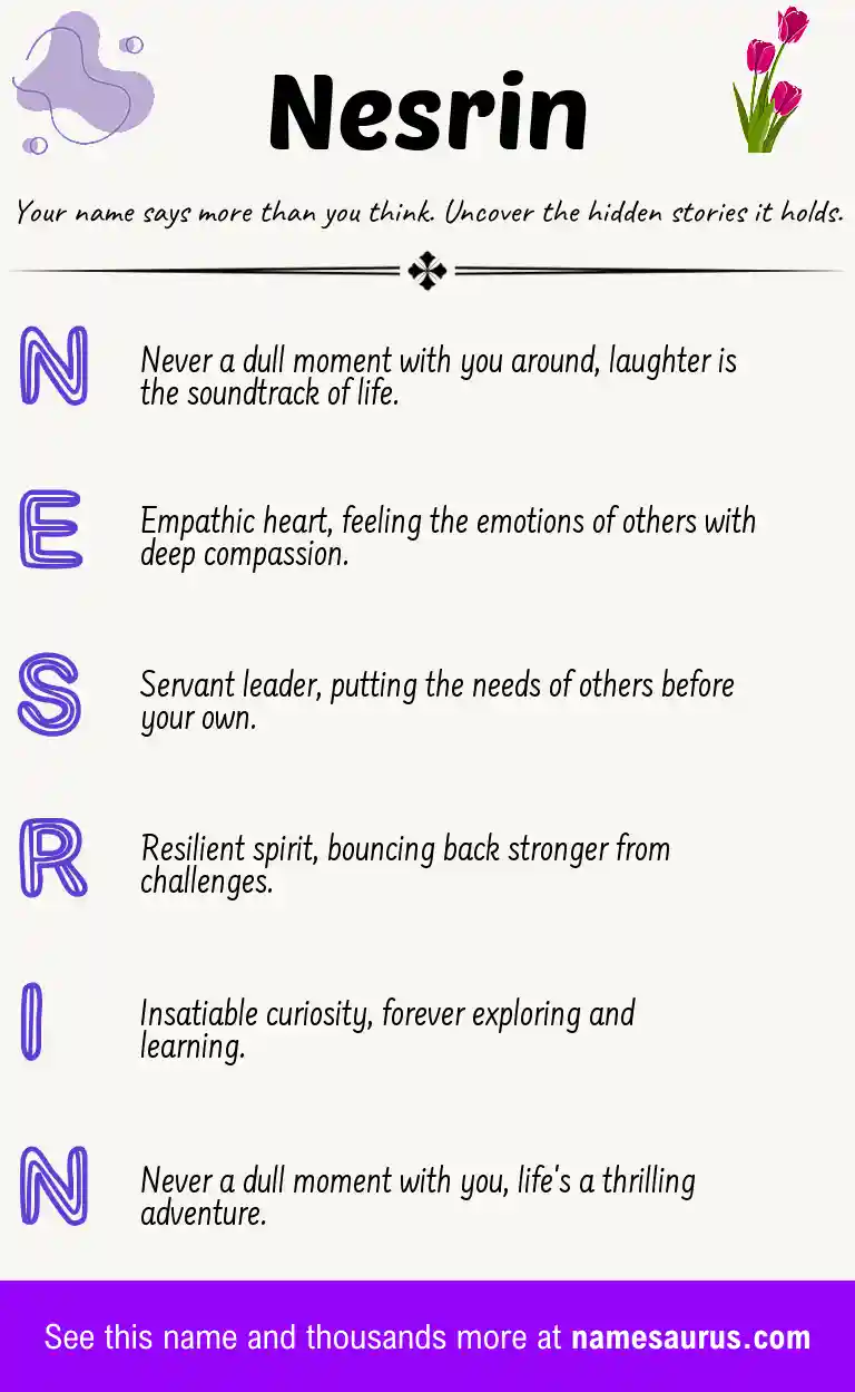 Acrostic poem about Nesrin.