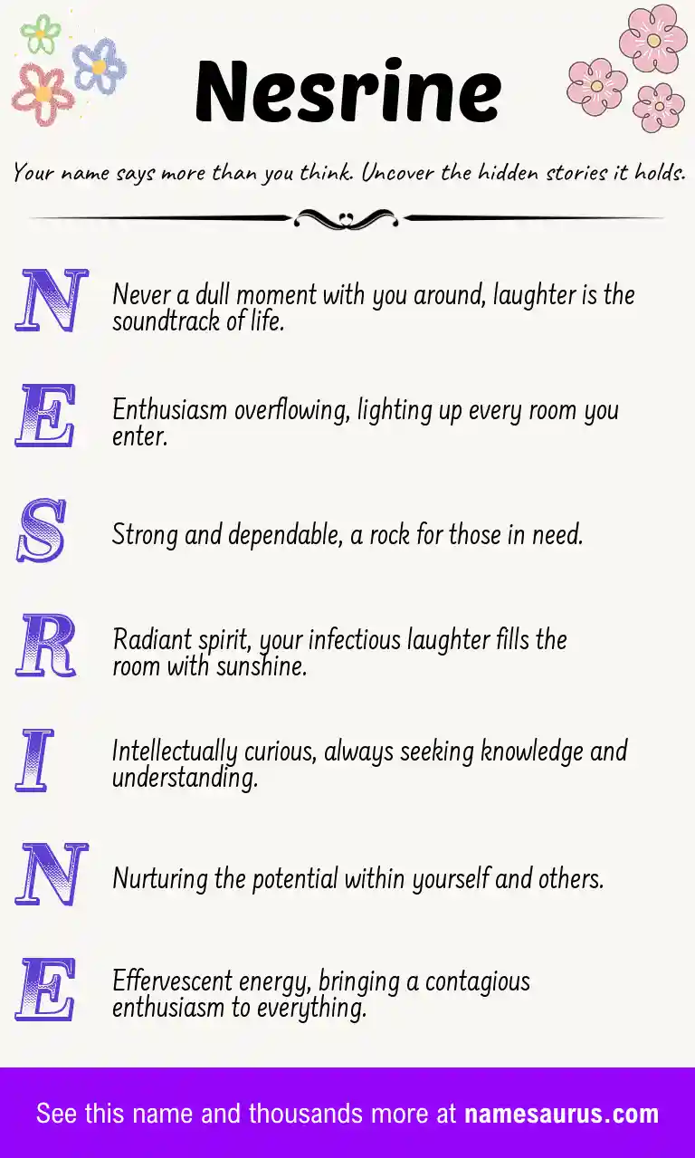 Acrostic poem about Nesrine.