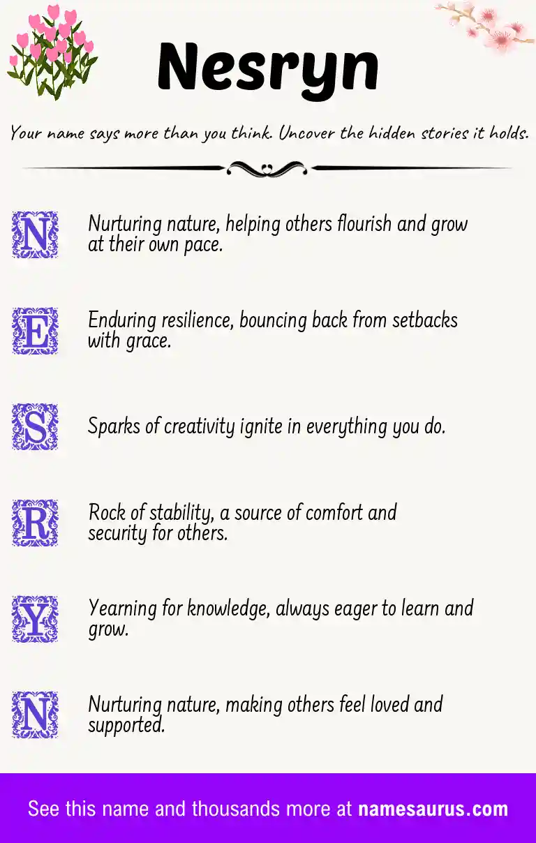Acrostic poem about Nesryn.