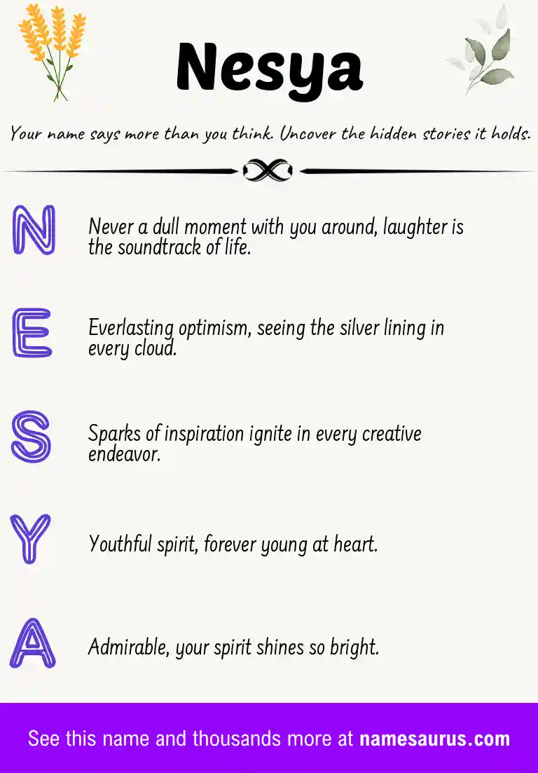 Acrostic poem about Nesya.