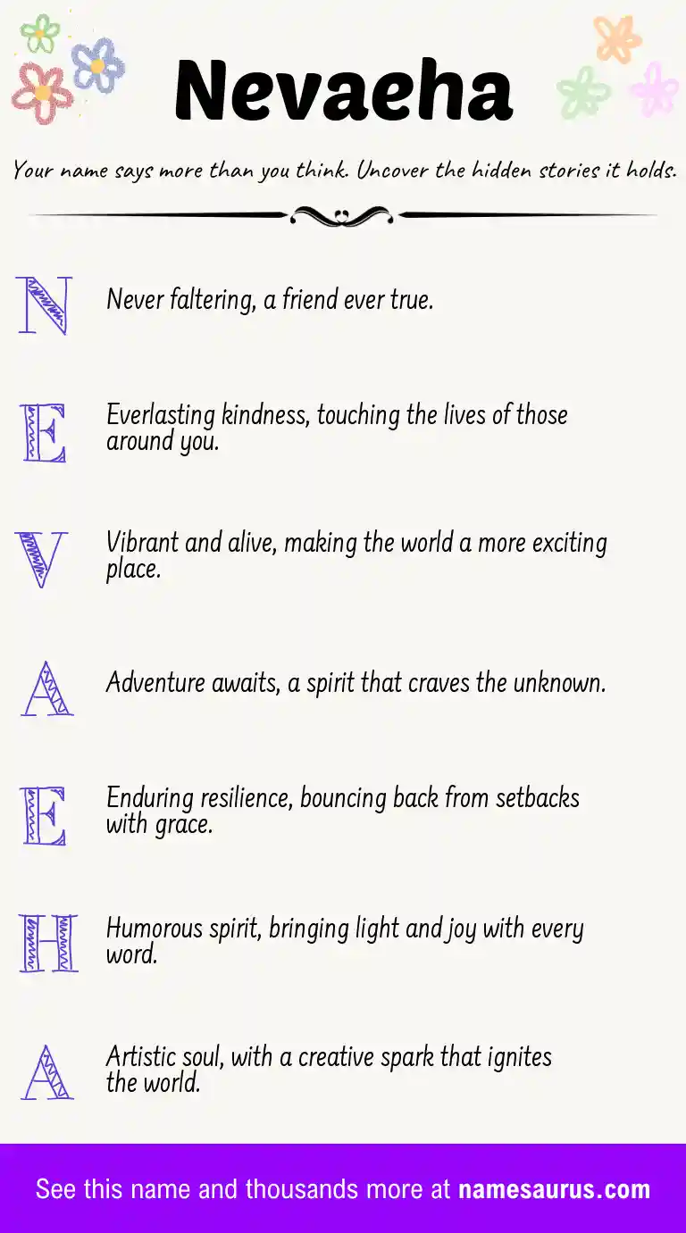 Acrostic poem about Nevaeha.
