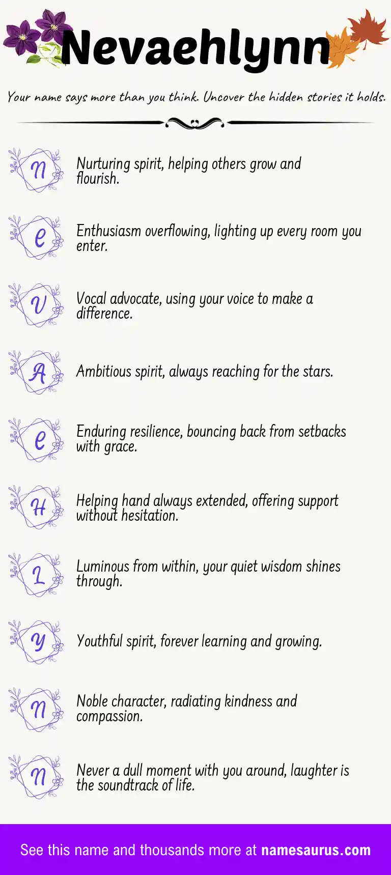 Acrostic poem about Nevaehlynn.