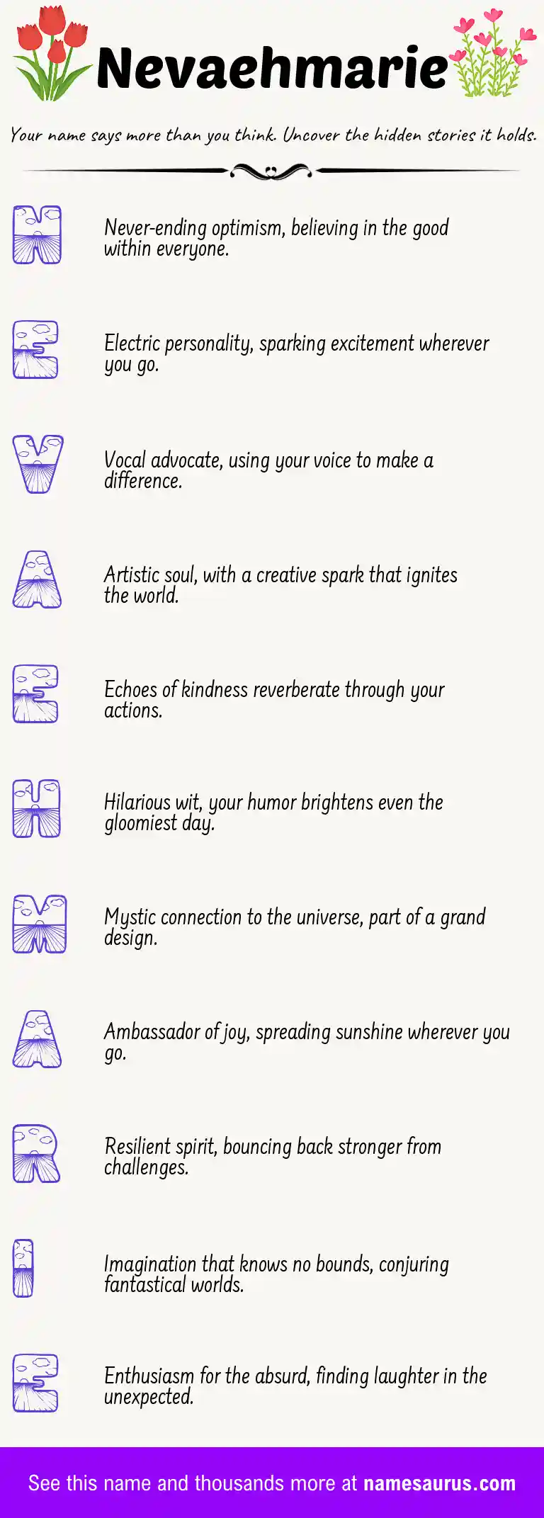 Acrostic poem about Nevaehmarie.