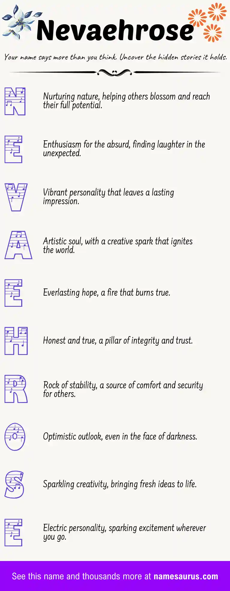 Acrostic poem about Nevaehrose.