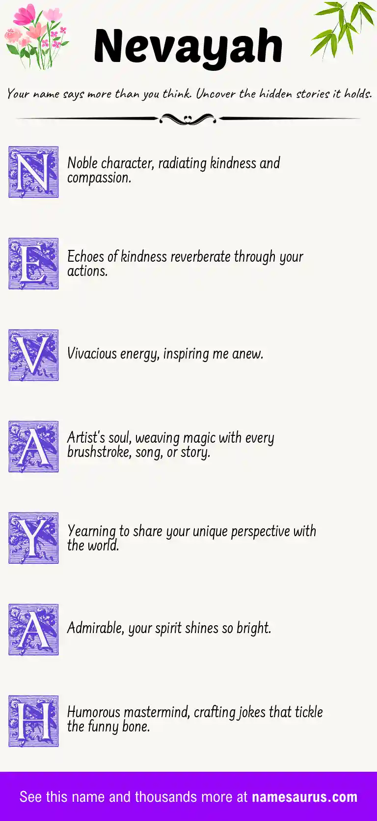 Acrostic poem about Nevayah.