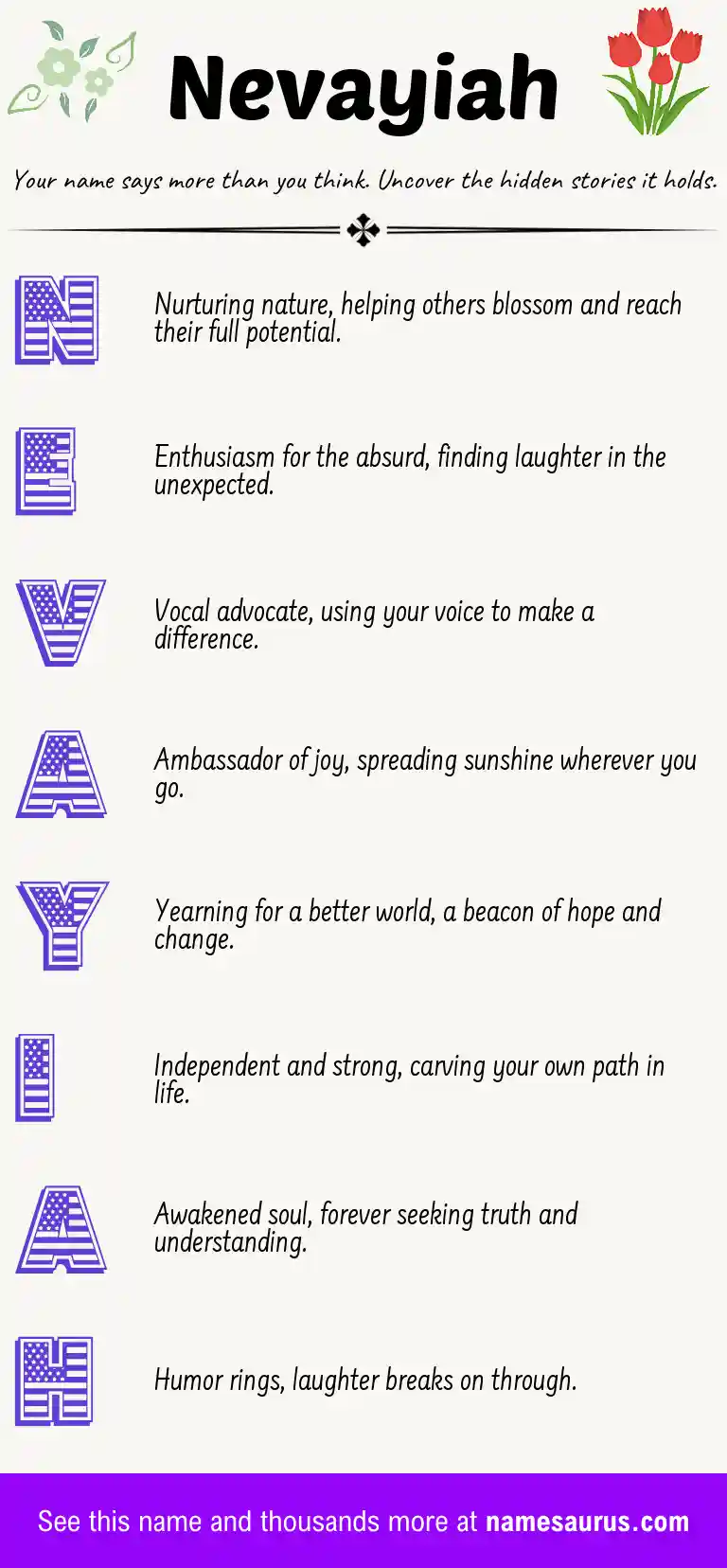 Acrostic poem about Nevayiah.