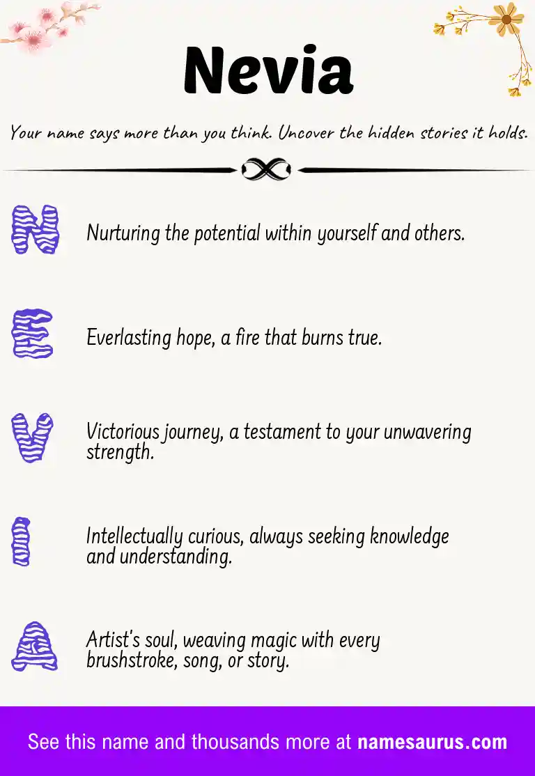 Acrostic poem about Nevia.