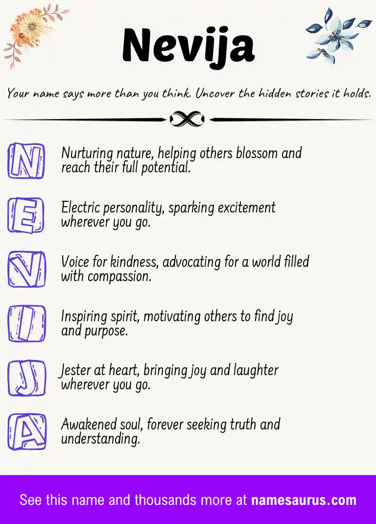 Acrostic poem about Nevija.