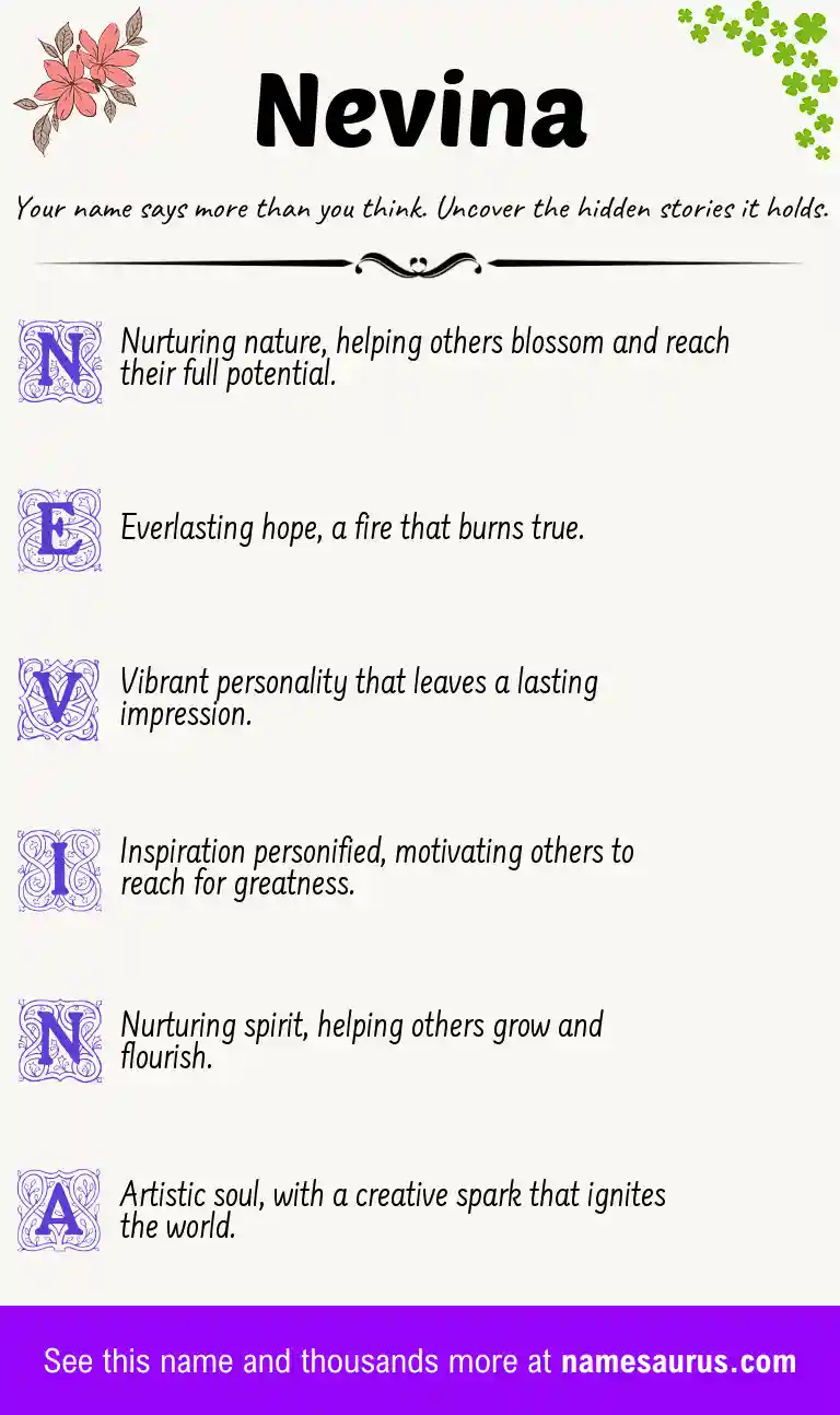Acrostic poem about Nevina.