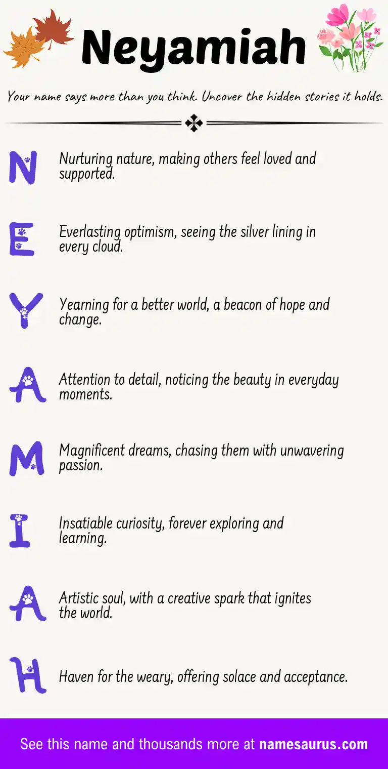 Acrostic poem about Neyamiah.
