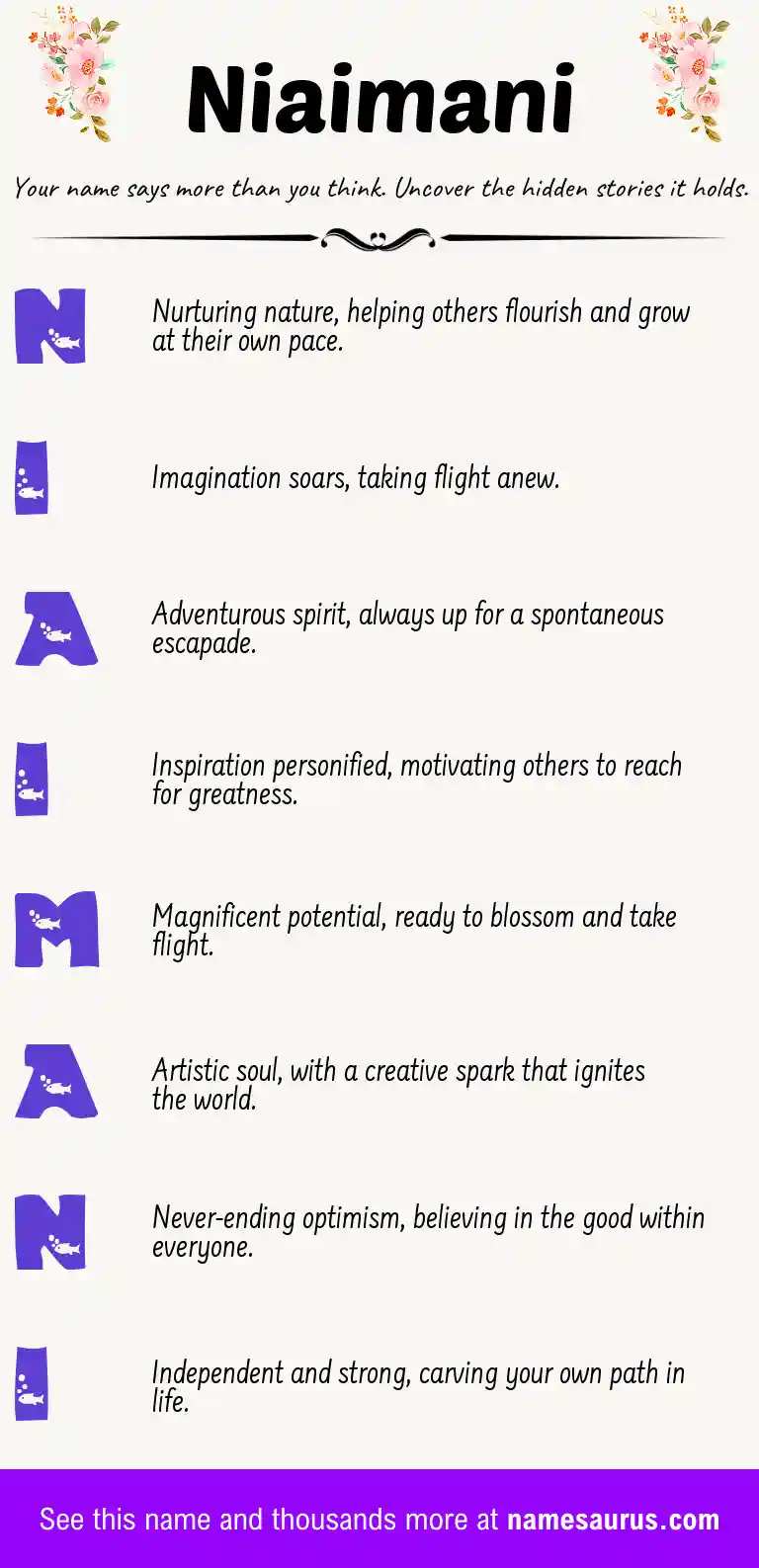 Acrostic poem about Niaimani.