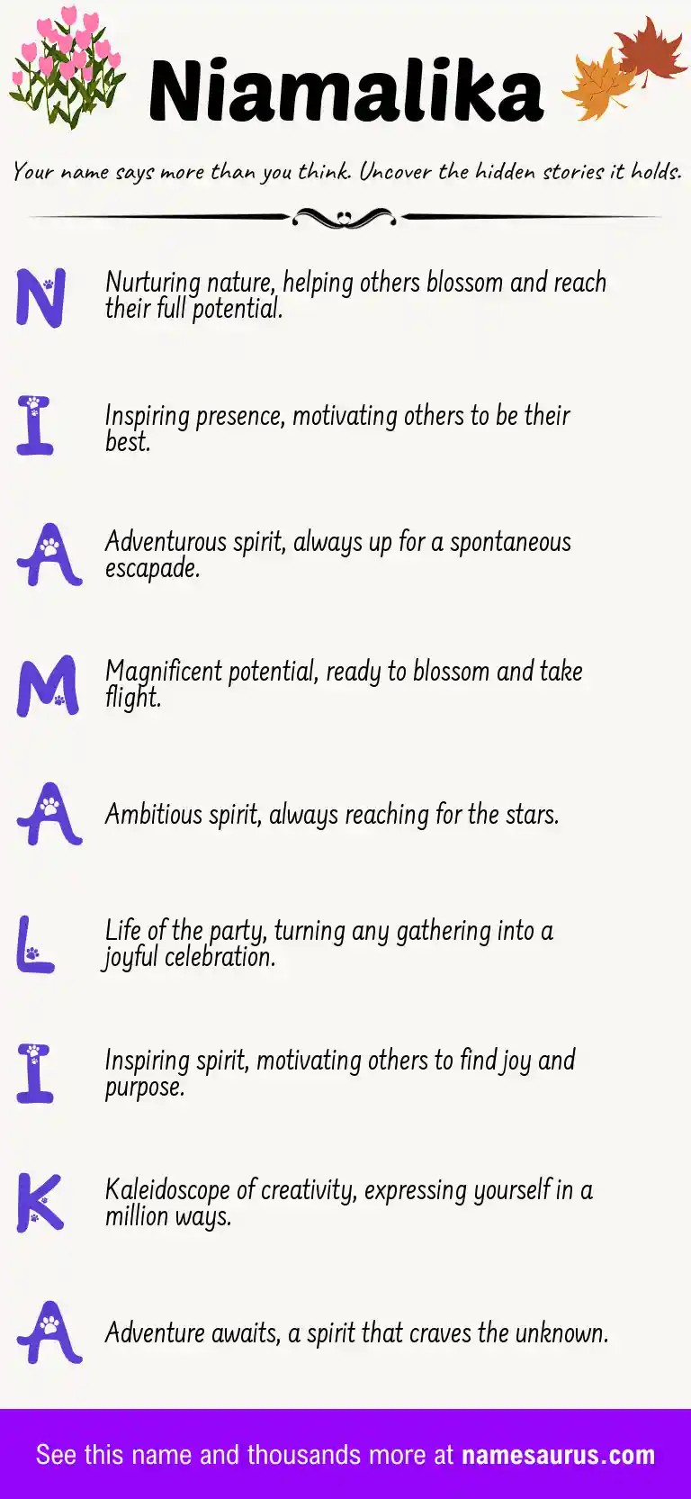 Acrostic poem about Niamalika.